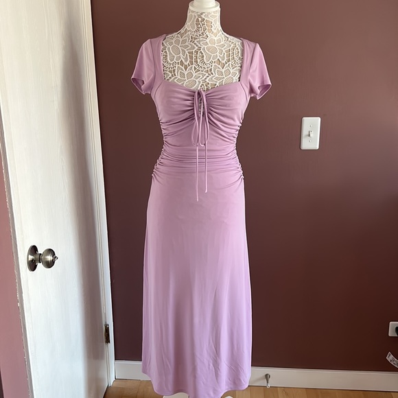 CINQ A SEPT Janis Square Neck Ruched Side Dress in Pale Iris - Picture 1 of 10